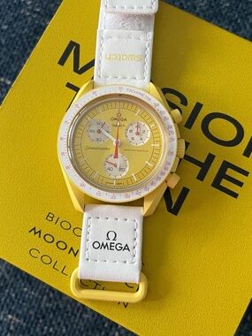Swatch Yellow Chronograph Watch with White Strap